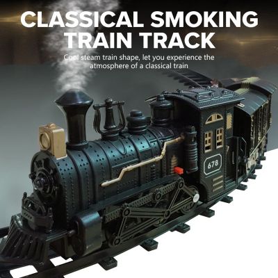 Train Track Set Classical Steam Smoking Train with Sound Childrens Electric Vehicle Set Retro Model Toykids Gift
