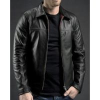 MenS Formal Office Safari Suit Collar Leather Jacket