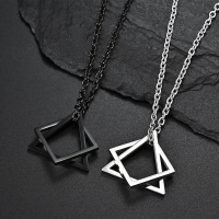 Women Men Personality Interlocking Square Triangle Pendant Necklace Ladies Simple Charm Necklaces Elegant Clavicle Necklace Girls Personality Beach Chain Necklace Popular Choker Necklace Girlfriends Gifts Jewelry Accessories