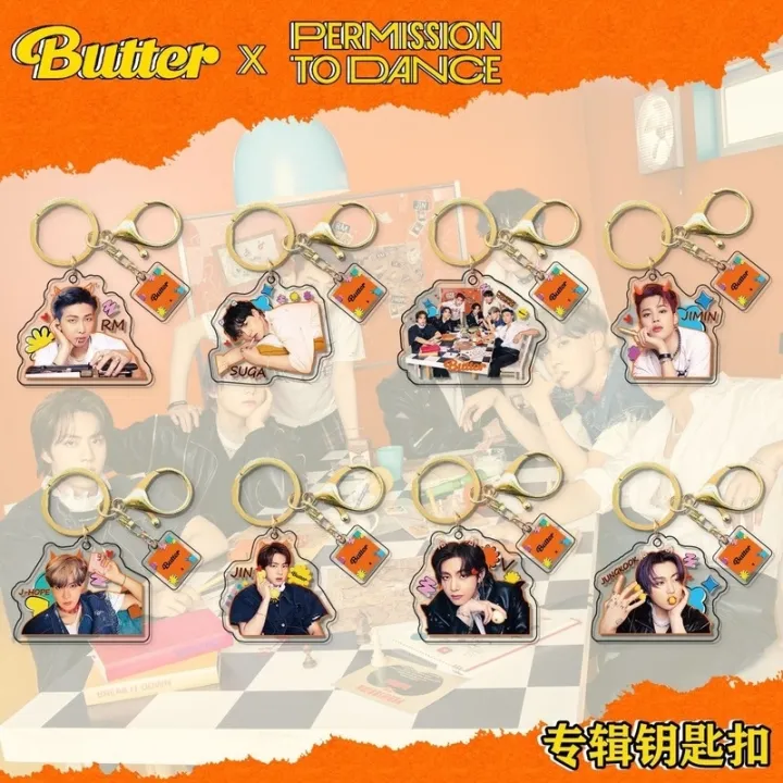 BTS Butter PERMISSION TO DANCE Keychain Acrylic 2piece Set of Gold