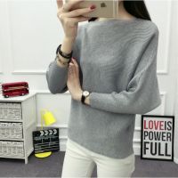 New Womens Bat Sleeve Sweaters Loose Single Collar Sweater Knit Tops