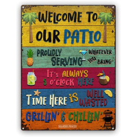 Wander Prints Welcome Patio Sign-ของขวัญวันเกิดหรือคริสต์มาสที่สมบูรณ์แบบสำหรับผู้ชายเพื่อนบ้านใหม่หรือเพื่อนบ้าน-ป้ายโลหะคลาสสิก