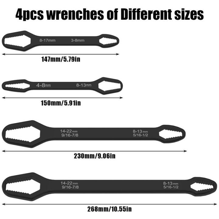 ประแจชุดประแจมืออเนกประสงค์4ชิ้นแบบหัวคู่ขนาด5-16inch-7-8นิ้วและ1-8inch-11-16นิ้วชุดประแจมือประแจพกพาประแจสองหัว