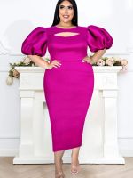 ZZOOI Fuchsia Evening Party Dresses Plus Size 4XL Sexy Bodycon Puff Short Sleeve Summer Cocktail Birthday Gowns Long Outfits 2023 New