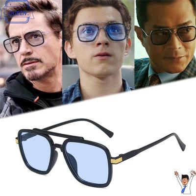 QUEEN วินเทจ กรอบโลหะ สแควร์ แว่นตา แว่นตาสำหรับผู้ชายผู้หญิง แว่นตากันแดดไอรอนแมน แว่นตากันแดดสไปเดอร์แมน แว่นตากันแดด Tony Stark