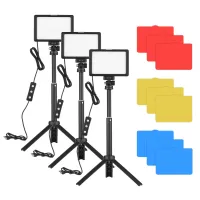 Andoer USB Video Conference Lighting Kit with 3 * LED Video Lights 5600K Dimmable + 3 * Desktop Tripods + 3 * 180° Rotatable Mounting Adapter + 12 * Color Filters(Red/Yellow/Blue/White) for Live Streaming Video Recording Online Meeting Teaching