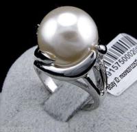 Free Shipping  Fashion Charming Huge 14Mm Round South Sea White Shell Pearl Ring