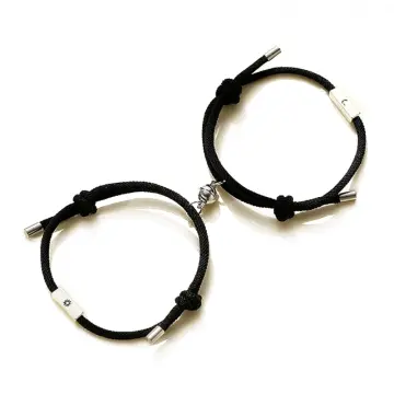 2pcs/set Couple Sun & Moon Detail Magnetic Heart Charm Bracelet