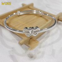 ?【Lowest price】WORE กำไลข้อมือแฟชั่นรูปหัวใจคู่แบบปรับได้กำไลข้อมือแฟชั่นสีเงินสร้อยข้อมือแบบเรียบง่ายสำหรับผู้หญิงเด็กผู้หญิงของขวัญเครื่องประดับมิตรภาพ