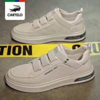 ♀◈✼ Cartelo crocodile mens shoes 2023 new slip-on small white board shoes sports casual leather shoes all-match work trendy shoes