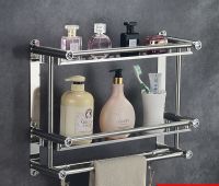 ✟❂ Spot Stainless Steel 304 Bathroom Rack Free Perforated Single Layer Towel Rack Bathroom Storage Rack