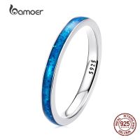 {Zhongxi Ornamoer} Bamoer 100 925เงินสเตอร์ลิงแหวนเคลือบสีน้ำเงิน Klein แบบเรียบสำหรับคุณภาพสูง S925แหวนเงินเครื่องประดับชั้นดีสำหรับผู้หญิง