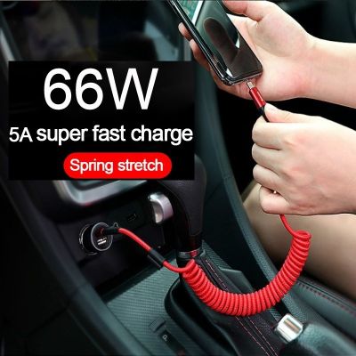 ✺ 66W 5A USB Type C Data Cable Micro USB Spring Pull Telescopic Fast Charging Cable for Android Phone Accessories Car USB Cable