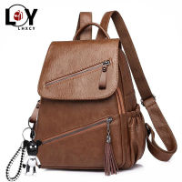 Vintage Tassel Pu Leather Multi-zip Clamshell Women Backpacks High Quality Soft School Bags High Capacity Designer Travel Bags