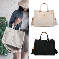 Simple Canvas Large Capacity Students Multi-pocket Shopping Canvas Bag Handbag Backpack