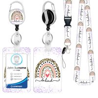 Flowers Pattern Floral Card Name Tag Lanyard Protector Clips with Lanyard and Retractable Reel Clip A