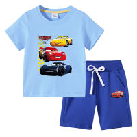 Lightning McQueen เสื้อยืดลำลองแฟชั่น2ชิ้นสำหรับเด็ก,หญิงสไตล์เกาหลีลายการ์ตูนแขนสั้นเหมาะกับเด็กผู้ชายใส่ในฤดูร้อนชุด0000ผ้าฝ้าย