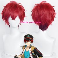 Game ES Ensemble Stars ALKALOID Amagi Hiiro Red Gradient Short 35cm Cosplay Wig Heat Resistant Synthetic Hair Party a wig cap