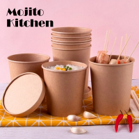 10pcspack Large Capacity Disposable Kraft Paper Bowl Eco Takeaway Food Package Paper Cup Paper Lunch Box