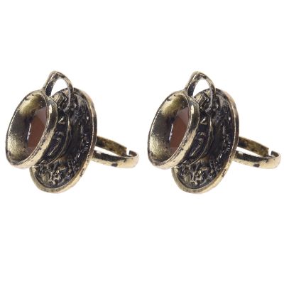 2X Metal Retro Coffee Tea Cup Finger Ring Adjustable Fashion