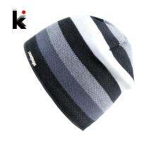 ผู้ชาย Skullies หมวก Bonnet หมวกฤดูหนาวถักหมวกขนสัตว์ Plus หมวกกำมะหยี่หนาลาย Skis กีฬา Beanies หมวกสำหรับชาย