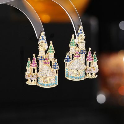 Creative Jewelry Exquisite Cubic Zirconia Castle Stud Earrings For Women 925 Silver Vintage Punk Ear Stud Cocktail JewelryTH