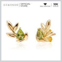 Gemondo ต่างหูทองคำแท้ 10K ประดับเพอริดอทแท้ (Peridot) ดีไซน์ทรงใบมะกอก