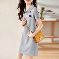 ☇ Japanese version championˉ polo collar dress womens summer plus size temperament slim casual sports sweatshirt mid-length