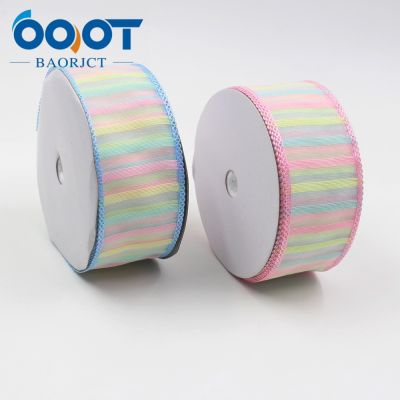 【CC】 OOOT BAORJCT L-20325-18638mm 5yards Colored bilateral flower transparent yarn ribbonWedding Accessories handmade materials