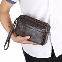 High Quality Mens Business Clutch Wallet Real Leather Waist Money Bags First Layer Cowhide Purse Wallets Card Holder