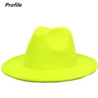 Monochrome Fedora 2021 New Color Adjustable Unisex Hat Fedora Felt Hat Fluorescent Green Jazz Winter Hat Кепка Мужская