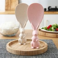 ✠ 2pcs Cute Rabbit Non-Stick Rice Scoop Bunny Shape Standable Rice Scooper Household Rice Cooker Rice Spoon