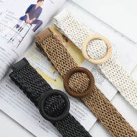 2022 New Korean cotton and linen style ided belt womens round wooden button dress gown decorative belt