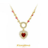 Kemstone 2023สร้อยคอชุบทอง AAA Zircon คริสตัลสีแดงสร้อยคอจี้รูปหัวใจความรักของขวัญเครื่องประดับผู้หญิงที่สง่างาม