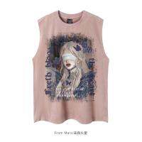 ₪▬ Butterfly girl From Mars popular logo high street graffiti faux suede characters vest leisure loose sleeveless T-shirt