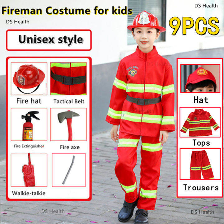 Fireman Costume for Kids Boys Firefighter Career Uniform Work Cosplay ...