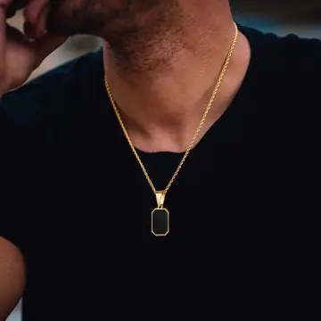 Men Necklace Gold Plated,Embossing Radiation Rectangle Pendant