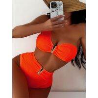 hotx 【cw】 Cikini Plain Shoulder Waisted Bikinis Set Two-Piece Beach Swimwear Swimsuit Bathing