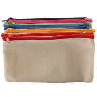 12 Pack Blank Canvas Makeup Bag,Bulk Cosmetic Bags with Multi-Color Zipper,Canvas Zipper Pencil Case Pouch,DIY Craft