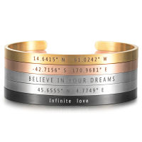 5mm Customized Personalized Brushed Matte Stainless Steel Laser Engrave Coordinates Bracelets for Women Adjustable Cuff Bangles