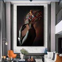 African Art Black Woman With Headwear ภาพวาดผ้าใบบน Wall Art โปสเตอร์และพิมพ์ภาพผ้าใบสำหรับตกแต่งห้องนั่งเล่น New