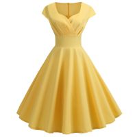 HOT★สีชมพูฤดูร้อนผู้หญิง V คอ Big Swing Vintage Robe Femme Elegant Retro Pin Up Party Midi ชุด