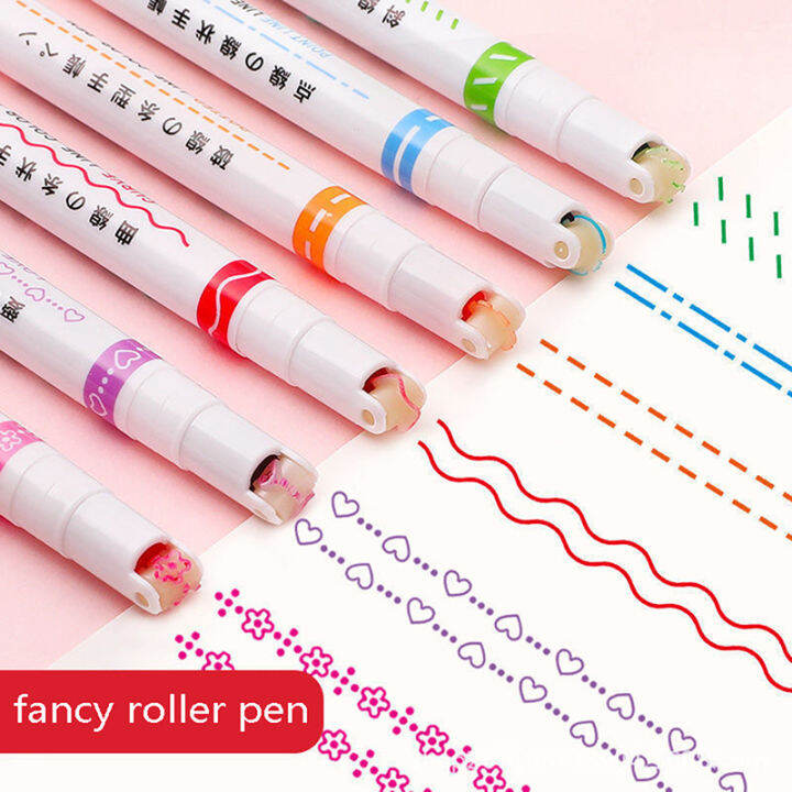 6 Colors Curve Line Marker Highlighter Pen Outline Pastel Markers