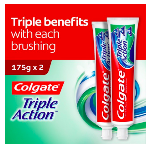 COLGATE Triple Action Toothpaste Valuepack 175g x 2 / UBAT GIGI COLGATE SET  | Lazada