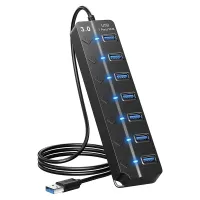 7 Ports USB Hub Splitter Multi Hub USB 3.0 Adapter USB Several Ports Power Adapter with Switches and Lights