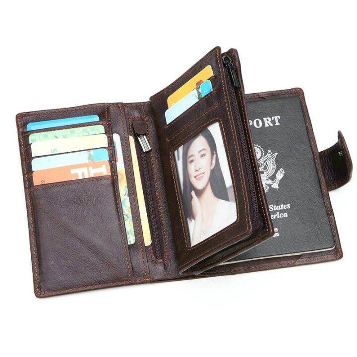 Leather Men's Passport Cover Wallet Large Capacity Passport Holder Coin