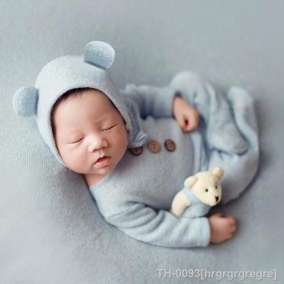◎☬ hrgrgrgregre Macacão bebê algodão conjunto de malha roupas menina adereços para fotografia recém-nascido masculino banho 0 meses crochê traje acessórios