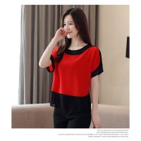 Bestlook Summer Short Sleeve Plus Size Tops Women Patchwork Casual Chiffon Blouses For Ladies Korean Style