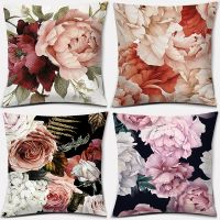 45x45cm Custom Pink Flower Pattern Decorative Cushion Pillowcase Polyester Cushion Cover Throw Pillow Sofa Decoration Pillowcase