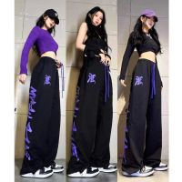 HOT14★Y2K Sports Pants Womens Harajuku Graffiti Print Wide Leg Oversized Loose Hip hop Sweatpants Street Cal Jogging Pants Black